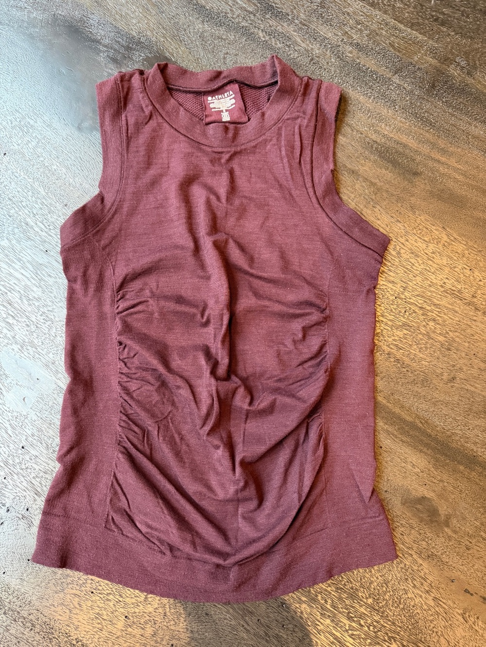 Athleta Maroon Ruched Crewneck Sleeveless Tank